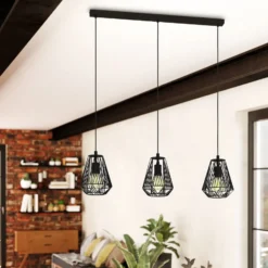 Hängelampe Stype, schwarz, Länge 96 cm, Stahl, 3-flg.