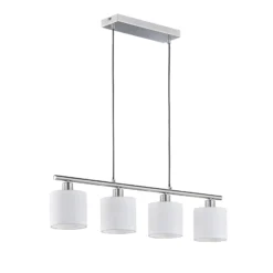 Hängelampe Tommy, nickel/weiß, Länge 75 cm, 4-flg., Stoff
