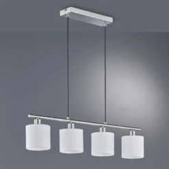 Hängelampe Tommy, nickel/weiß, Länge 75 cm, 4-flg., Stoff