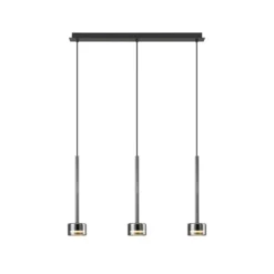Hängelampe Tonic, schwarz/chrom, Balken, 3-fl., Metall, Glas