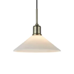 Hängelampe Vela, weiß/altmessing, Glas/Eisen Ø 25 cm Stecker