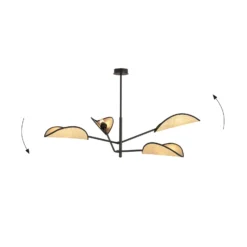 Hängelampe Vene, schwarz/rattanoptik, vierflammig