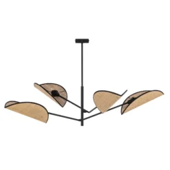 Hängelampe Vene, schwarz/rattanoptik, vierflammig