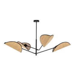 Hängelampe Vene, schwarz/rattanoptik, vierflammig