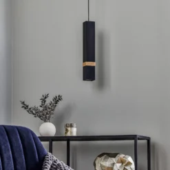 Hängelampe Vidar, schwarz mit Holzdetail 1-flammig