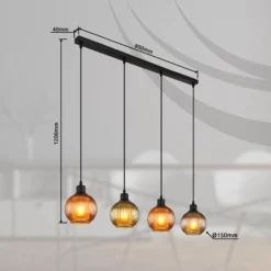 Hängelampe Zumba, grün/bronze/petrol, 90 cm, 4flg., Glas