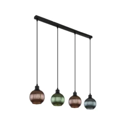 Hängelampe Zumba, grün/bronze/petrol, 90 cm, 4flg., Glas