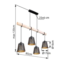 Hängeleuchte Ablona, Länge 85 cm, schwarz/goldfarben, Metall