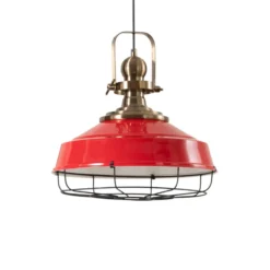 Hängeleuchte Astel, rot, Ø 41 cm, Metall, Detail altmessing