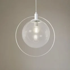 Hängeleuchte Aura, weiß, Metall, Glas, klar, E27