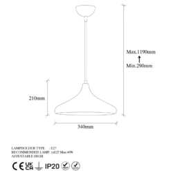 Hängeleuchte Barek 11545, messing brüniert, Metall, Ø 34 cm