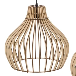 Hängeleuchte Barrel mit Holzschirmen, 3-fl. lang