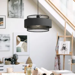Hängeleuchte Bazely, Ø 40 cm, schwarz, Stoff
