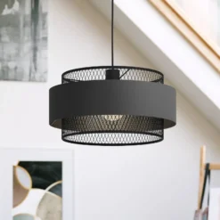 Hängeleuchte Bazely, Ø 40 cm, schwarz, Stoff