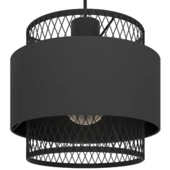 Hängeleuchte Bazely, Länge 99 cm, schwarz, 3-flg., Stoff