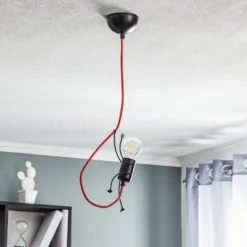 Hängeleuchte Bobi 1 in Schwarz, Kabel rot, 1-fl.