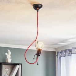 Hängeleuchte Bobi 1 in Schwarz, Kabel rot, 1-fl.