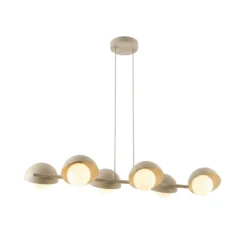 Hängeleuchte BOOM, beige, Länge 88 cm, 6-flg., Metall/Glas