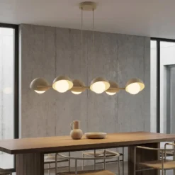 Hängeleuchte BOOM, beige, Länge 88 cm, 6-flg., Metall/Glas