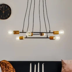 Hängeleuchte Bravo 6fl mit Kupfer-Details, schwarz