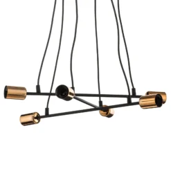 Hängeleuchte Bravo 6fl mit Kupfer-Details, schwarz