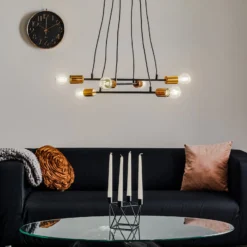 Hängeleuchte Bravo 6fl mit Kupfer-Details, schwarz