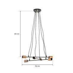 Hängeleuchte Bravo 6fl mit Kupfer-Details, schwarz