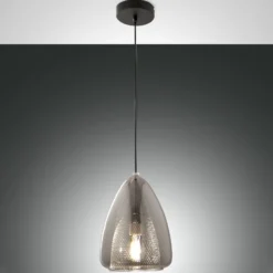 Hängeleuchte Britton, 1-flammig, grau-transparent, Glas