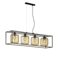 Hängeleuchte Caydo, schwarz matt/gold, Länge 110 cm, 4-flg.