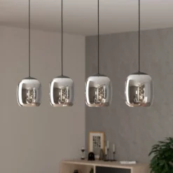 Hängeleuchte Ciampino, schwarz/grau, 4-flg., Glas