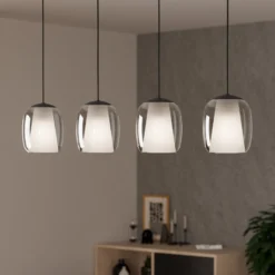 Hängeleuchte Ciampino, schwarz/grau, 4-flg., Glas