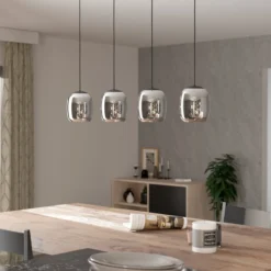 Hängeleuchte Ciampino, schwarz/grau, 4-flg., Glas