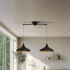 Hängeleuchte Claus, schwarz, Länge 85 cm, 2-flammig, Metall