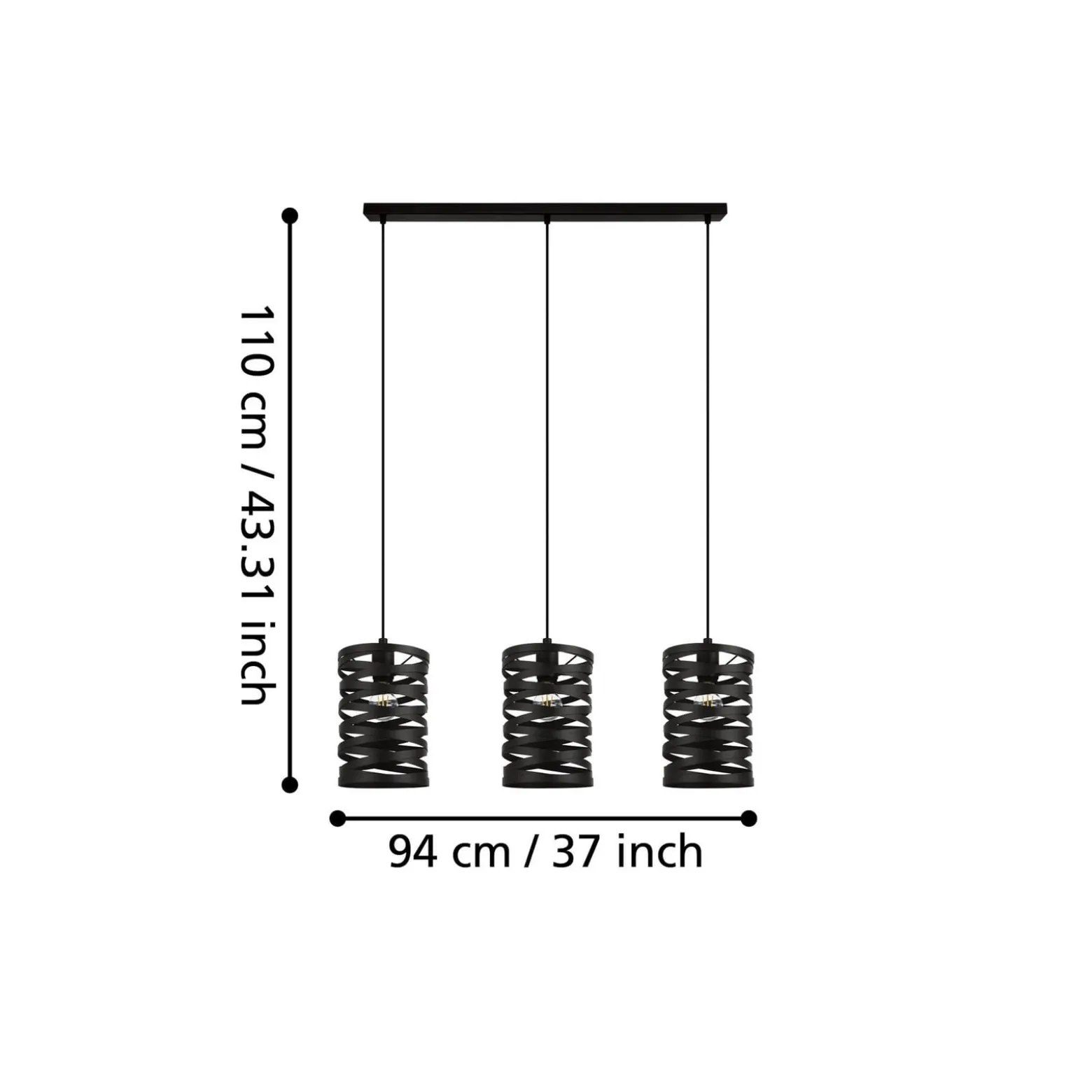 Hängeleuchte Cremella, Länge 94 cm, schwarz, 3-flg., Stahl
