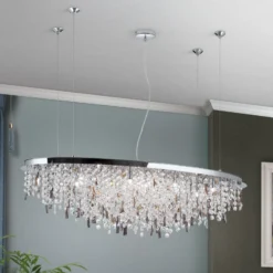 Hängeleuchte Crystalriver mit Kristallbehang chrom