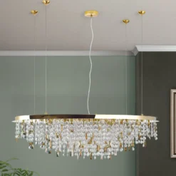 Hängeleuchte Crystalriver mit Kristallbehang gold