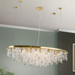 Hängeleuchte Crystalriver mit Kristallbehang gold