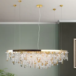 Hängeleuchte Crystalriver mit Kristallbehang gold