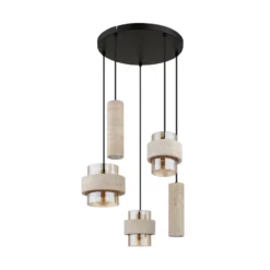 Hängeleuchte Daren, 5-flg., beige/amber/schwarz, E27 + GU10