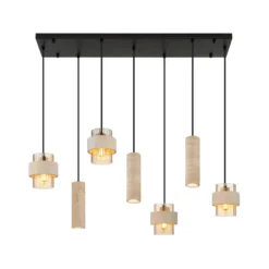 Hängeleuchte Daren, 7-flg., beige/amber/schwarz, E27 + GU10