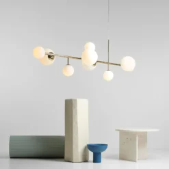 Hängeleuchte Dione, opal/gold, 9-flammig