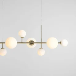 Hängeleuchte Dione, opal/gold, 9-flammig