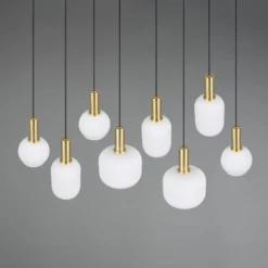 Hängeleuchte Diva, 8-fl., messingfarben, opal, Metall, Glas