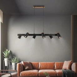 Hängeleuchte Duta, Länge 110 cm, schwarz matt, Metall 6-flg.