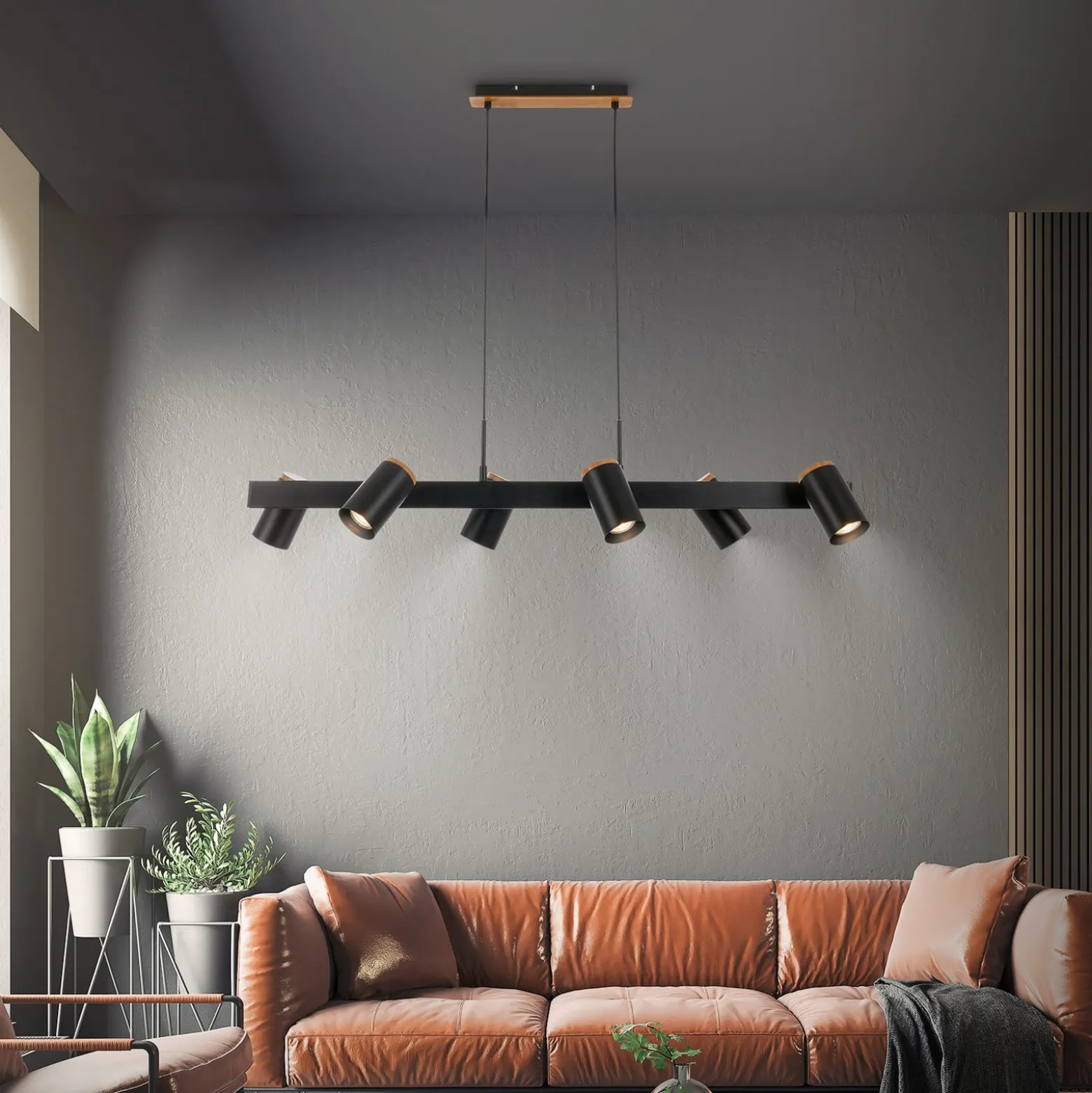 Hängeleuchte Duta, Länge 110 cm, schwarz matt, Metall 6-flg.