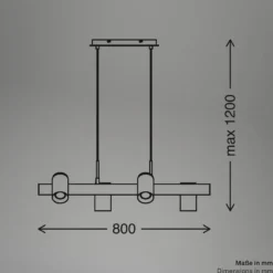 Hängeleuchte Duta, Länge 120 cm, schwarz matt, Metall 4-flg.