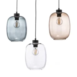 Hängeleuchte Elio, Glas, braun/klar/grau, 3-flg., dezentral