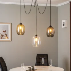 Hängeleuchte Elio, Glas, braun/klar/grau, 3-flg., dezentral