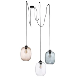Hängeleuchte Elio, Glas, braun/klar/grau, 3-flg., dezentral
