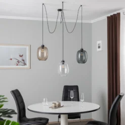 Hängeleuchte Elio, Glas, braun/klar/grau, 3-flg., dezentral